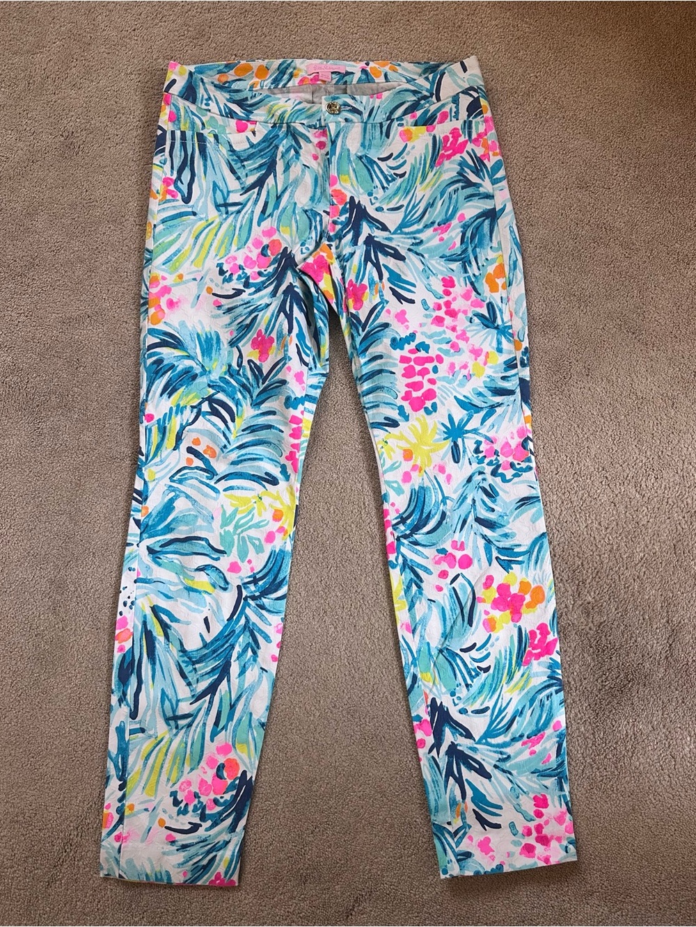 Lilly Pulitzer Kelly Skinny Ankle Pant Serene Blue Tippy Top Jungle Print Sz4